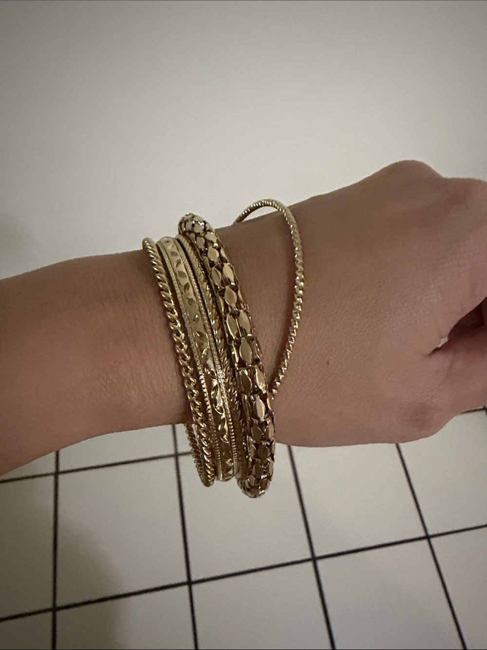 Gold Multi-Texture Women's Bangle Bracelet - Picture 4 of 4